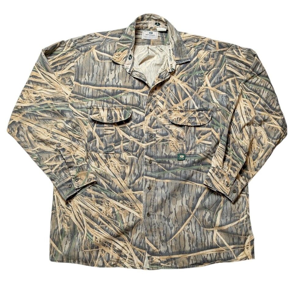 Men's Vintage 90s Mossy Oak Shadow Grass Button Down Long Sleeve Shirt USA XL